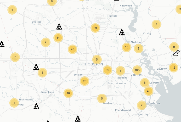 Snapshot of BREATHE map showing emissions events
