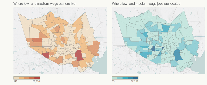 Harris County maps of low- and medium-wage workers and jobs