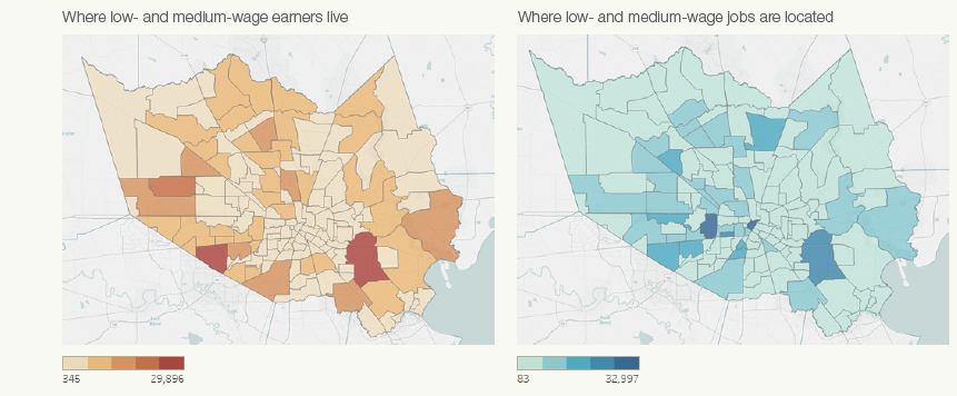 Harris County maps of low- and medium-wage workers and jobs