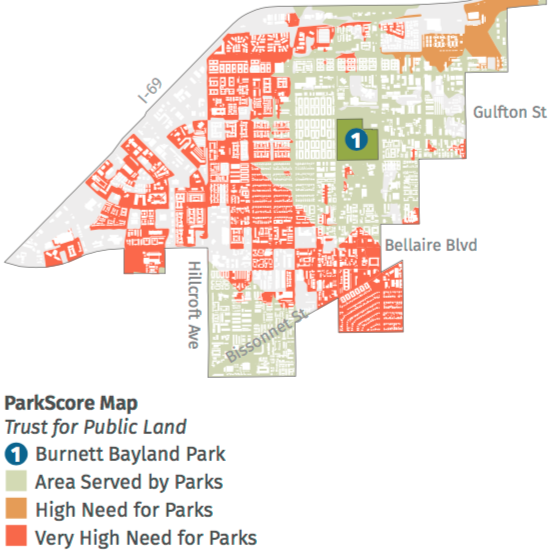 Map showing need for parks and green space