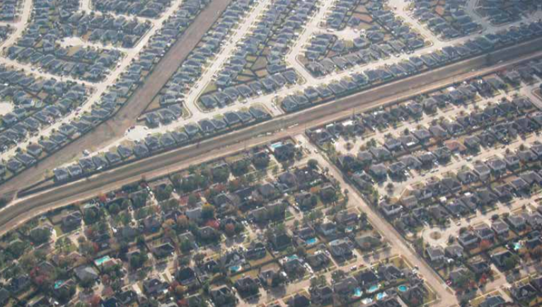 Aerial view of Houston suburbs