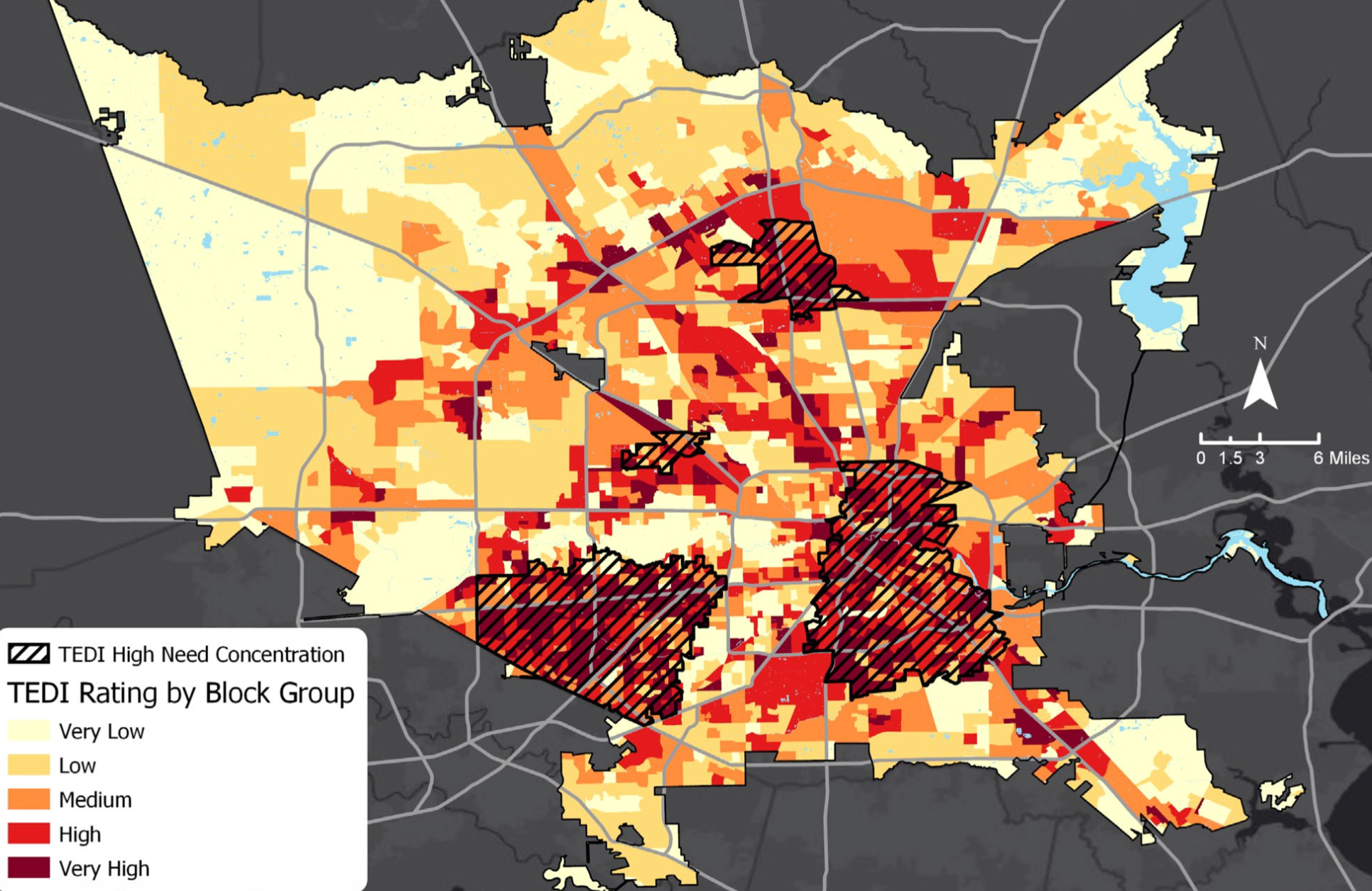 Map of TEDI need rating by block group