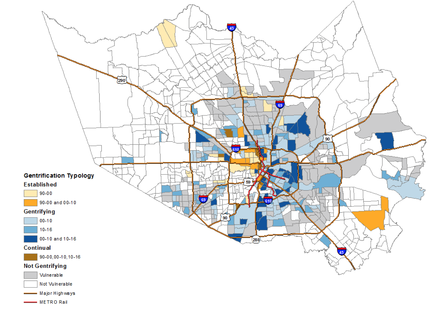 Map of gentrification typology across Harris County