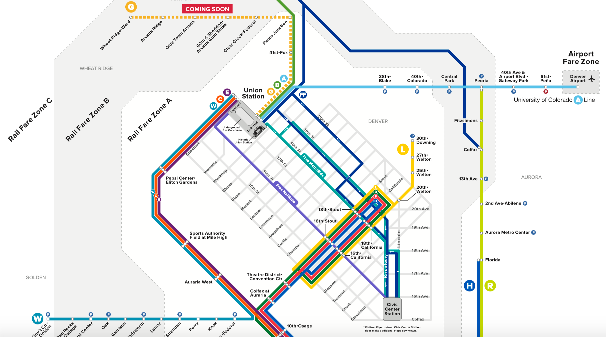 Detail of Denver transit map