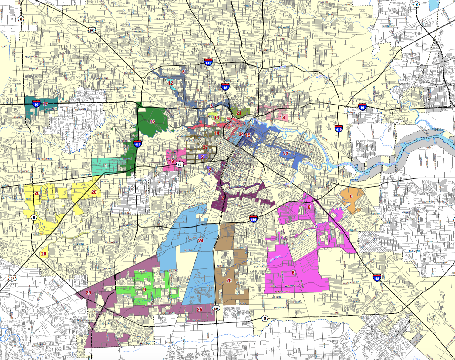 Map of Houston TIRZs.