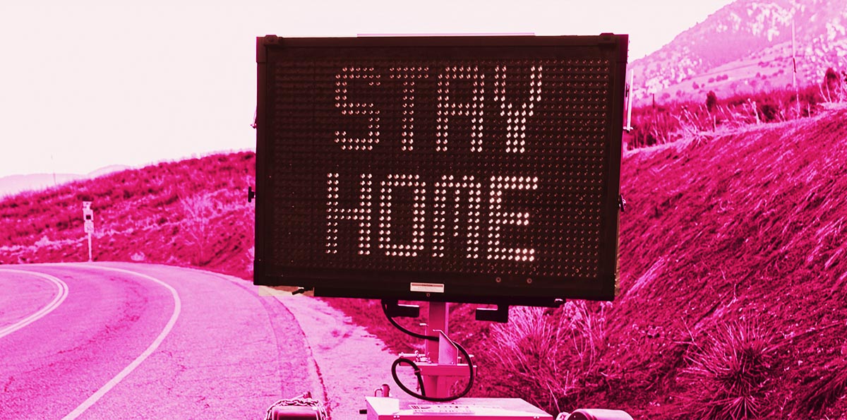 road construction sign that reads "stay home"