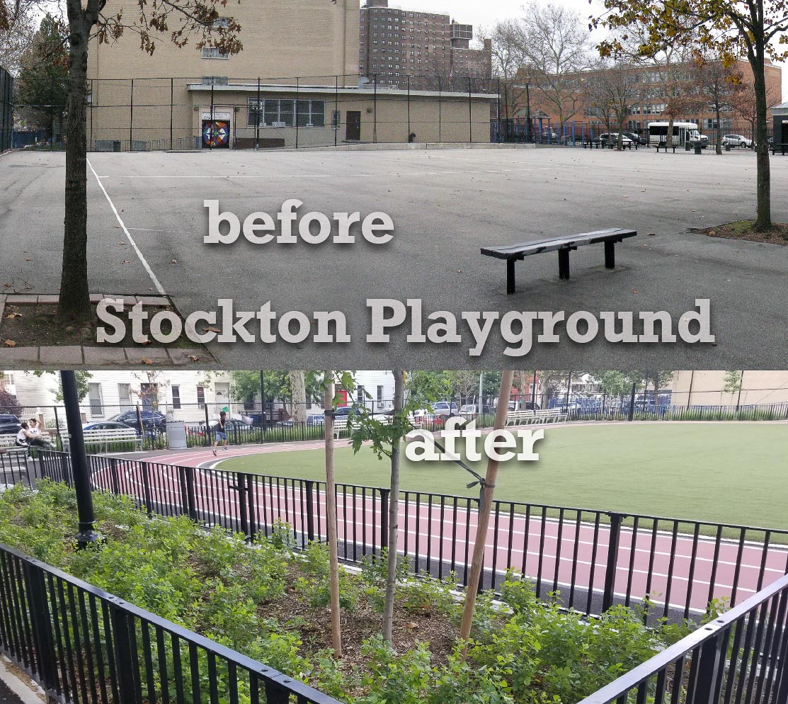 before and after photos of Stockton Playground in New York