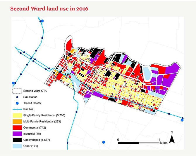 Map showing Second Ward land use in 2016