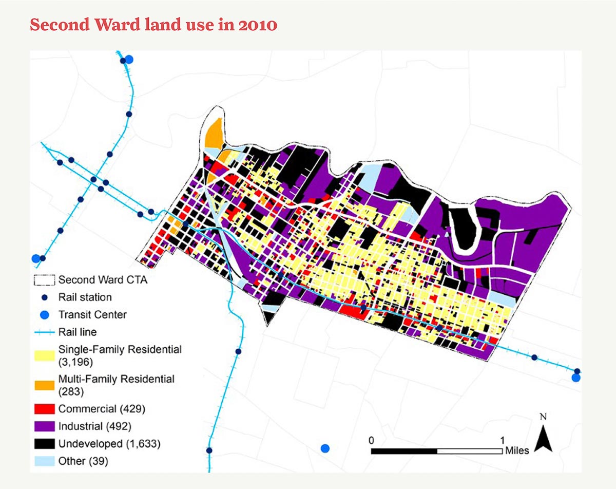 Map showing Second Ward land use in 2010