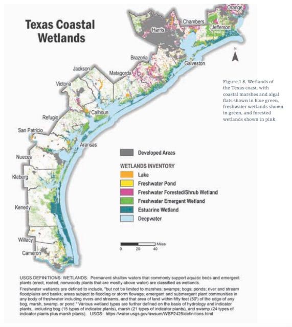 Map of Texas coastal wetlands