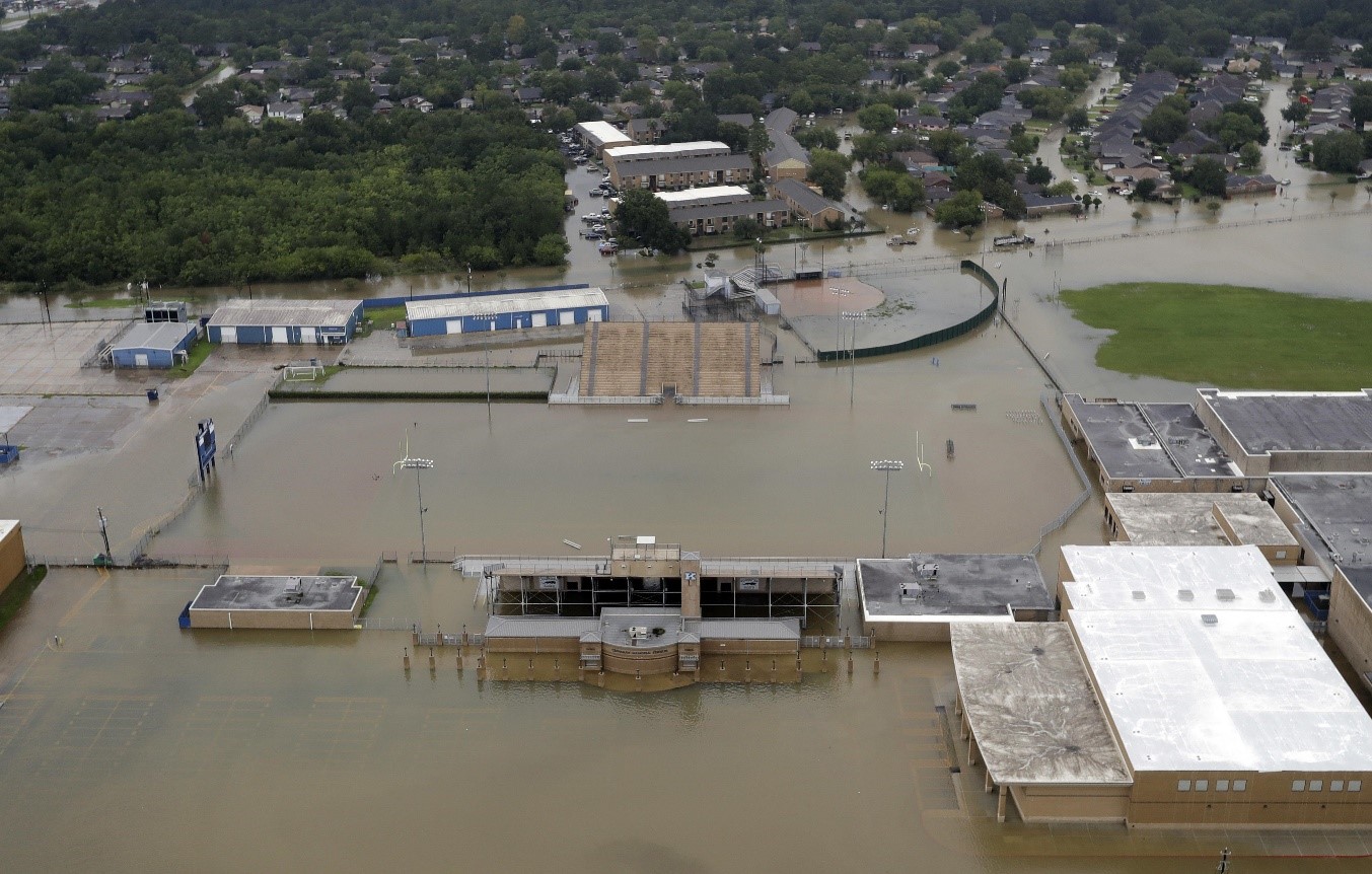 CE King High School’s football stadium covered by floodwaters from Tropical Storm Harvey Tuesday, August 20, 2017