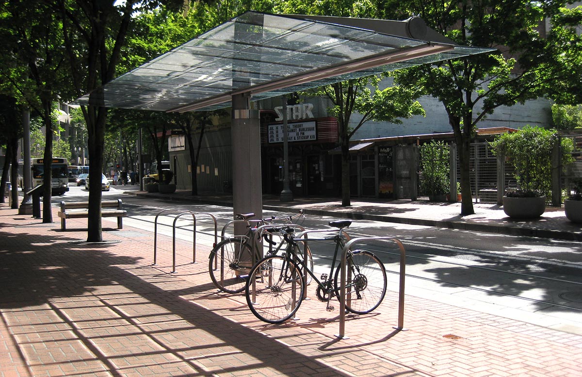 bus stop bike parking in Portland, Oregon