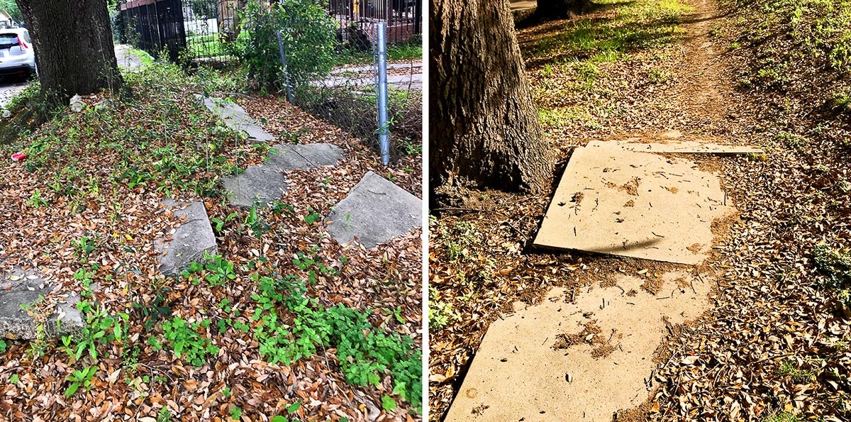 impassable sidewalks in East End Houston