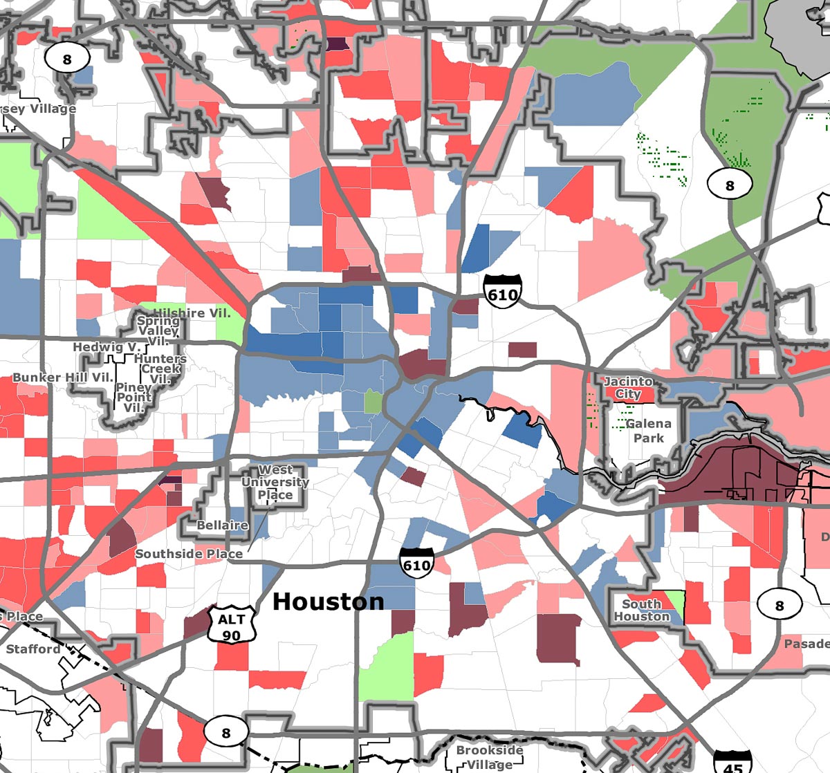 Low income displacement and concentration in Houston by census tract