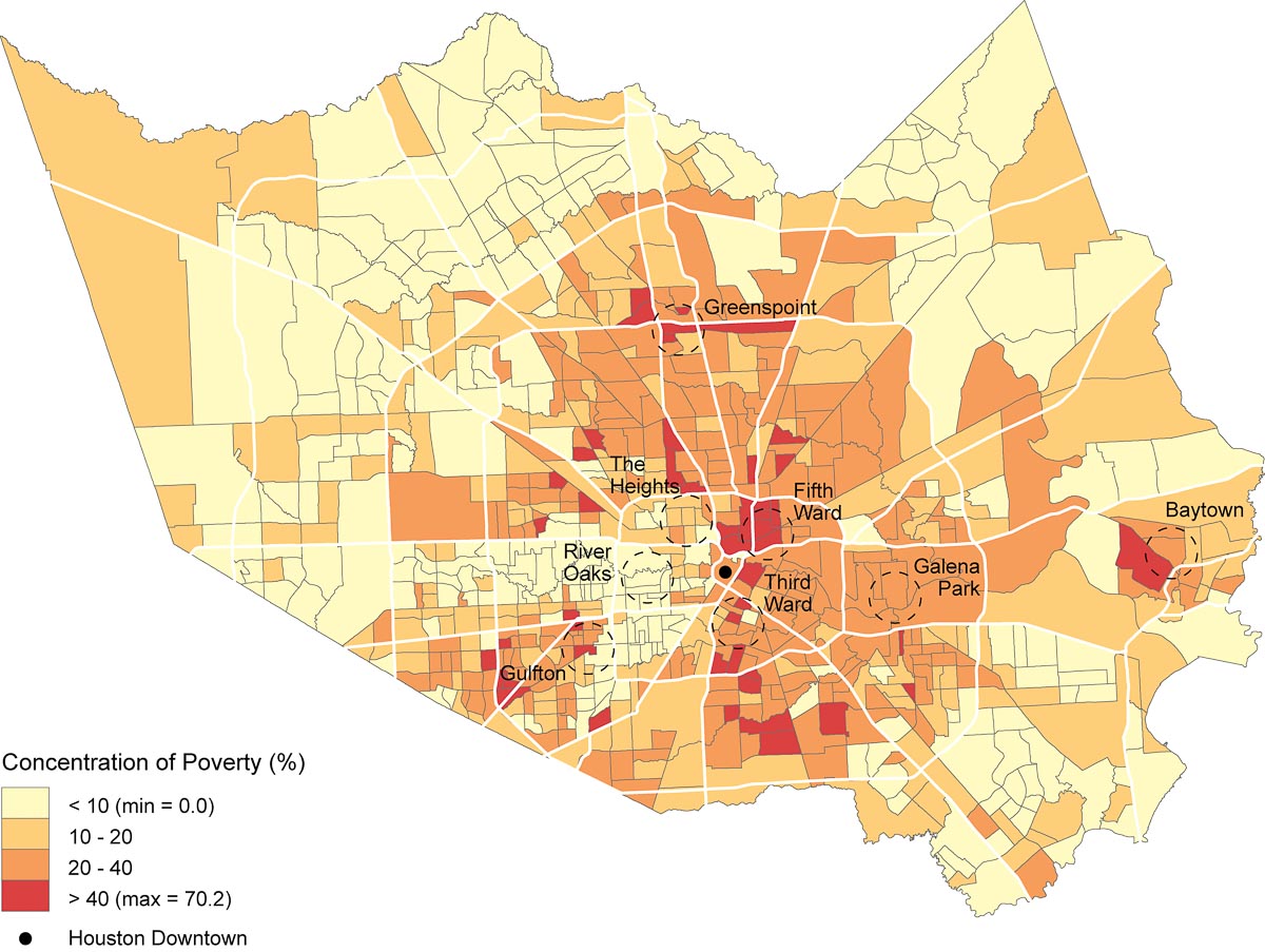 Map of poverty concentration by census tract 2010