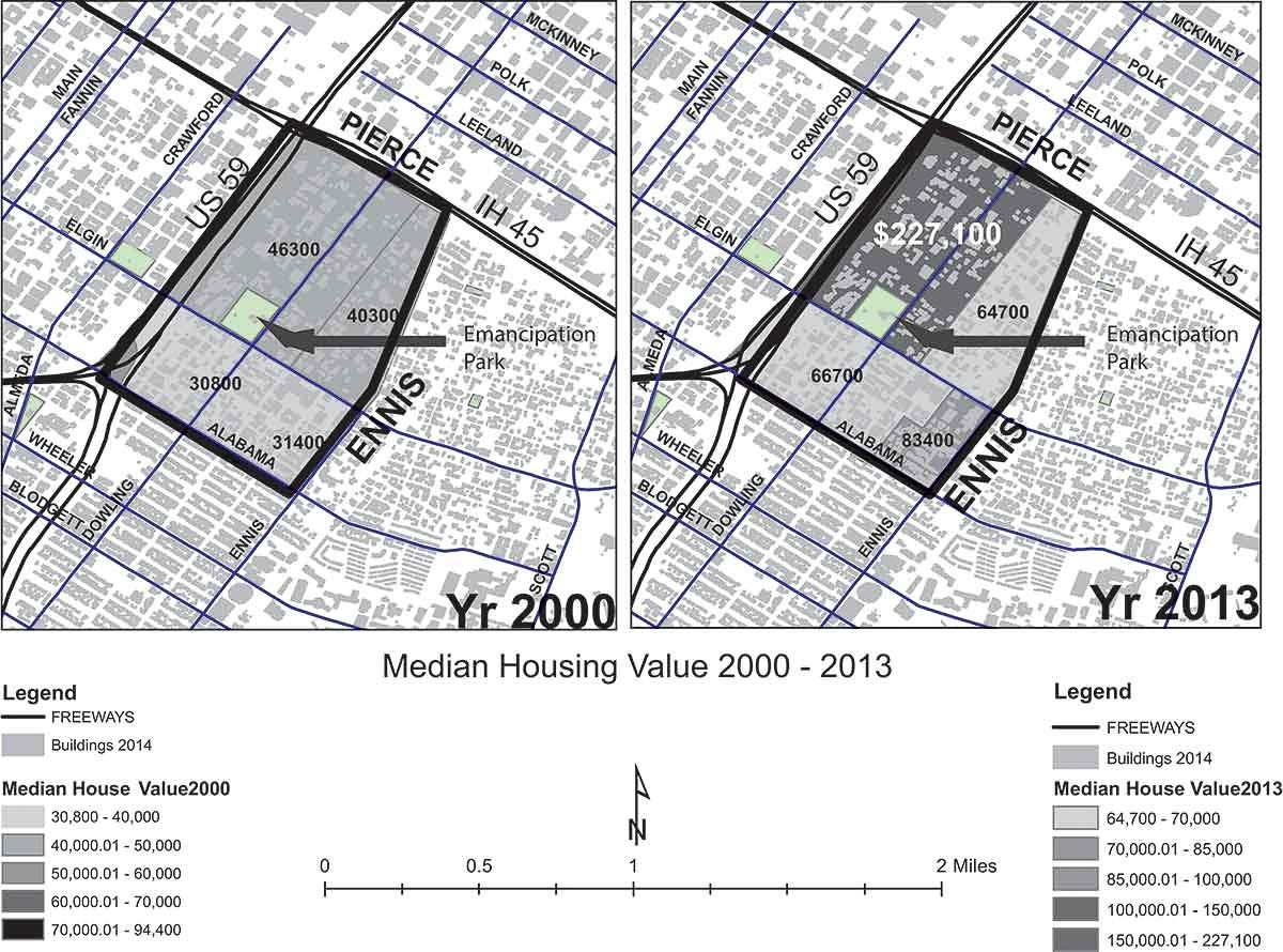 Northern Third Ward median housing value, 2000 and 2013. Source: ACS_5Yr13