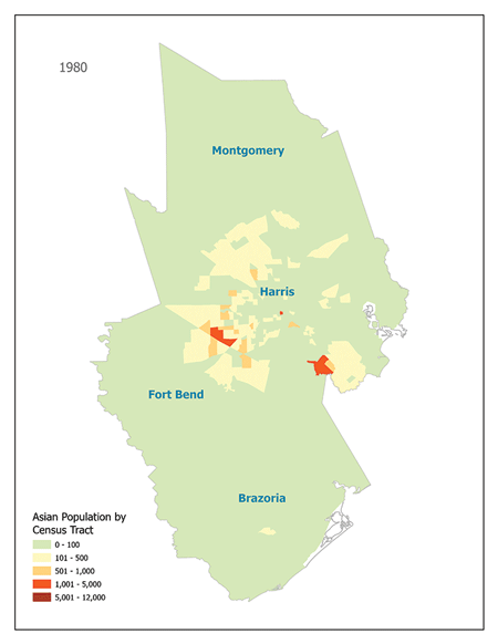 Greater Houston Asian population, 1980 to 2023