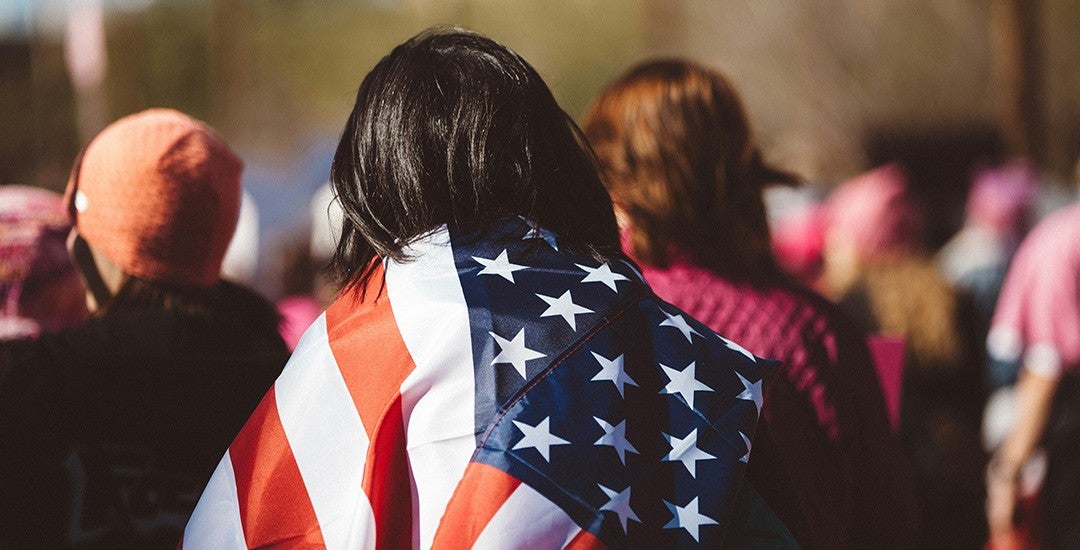 woman with American flag