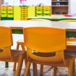 An empty elementary school classroom