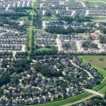 An aerial view of a residential development in Houston.
