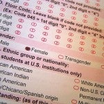 Survey sheet focusing on the gender portion with the "female" bubbled in