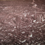 Aerial view of Houston in sepia tones