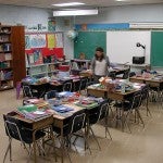 Teacher in an empty classroom