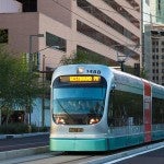 A moving Metro rail line train