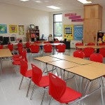 Empty classroom desks