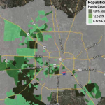 Map of Harris County with highlighted areas of the most dense Asian population