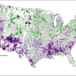 Map of the U.S. showing school district performance