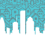 Graphic of Houston skyline and houses in the background