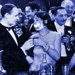 crowded bar woman in mask