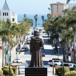 The statue of Father Serra in front of Ventura City Hall before it was removed.