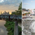 buffalo bayou park, skater in the East End and Hurricane Harvey