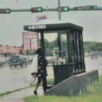 Women waiting at a bus stop