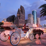 Image of horse drawn carriage in downtown Houston
