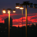 Image of streetlights at sunset