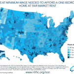 County map of hours needed to work at minimum wage to afford housing