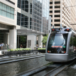 Metro light rail train downtown