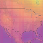 Map of some of North America, estimates of warming by 2100
