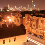Chicago neighborhood with skyline in background