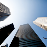 Looking up at Houston skyscrapers