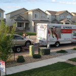 UHaul truck in neighborhood