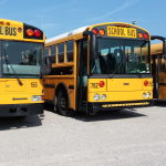 Row of yellow school buses