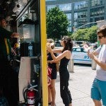 Fast food worker in a food truck