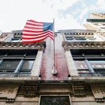 American flag on building