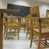 Empty classroom desks