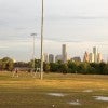 Soccer fields with the Houston skyline in the background