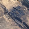 Aerial of charred industrial carts